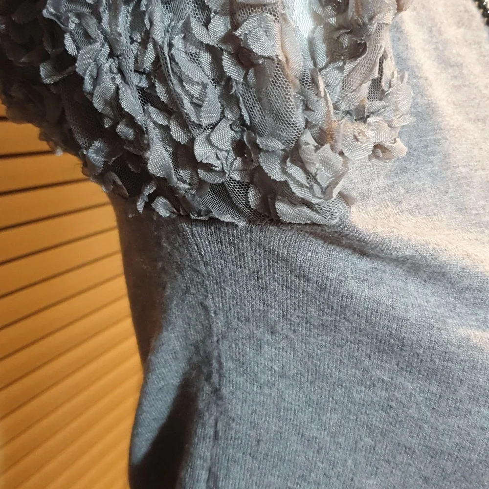 Fitted puff arm knit jumper with embellished mesh sleeves, UK size 10 12, AS NEW - Picture 8 of 12